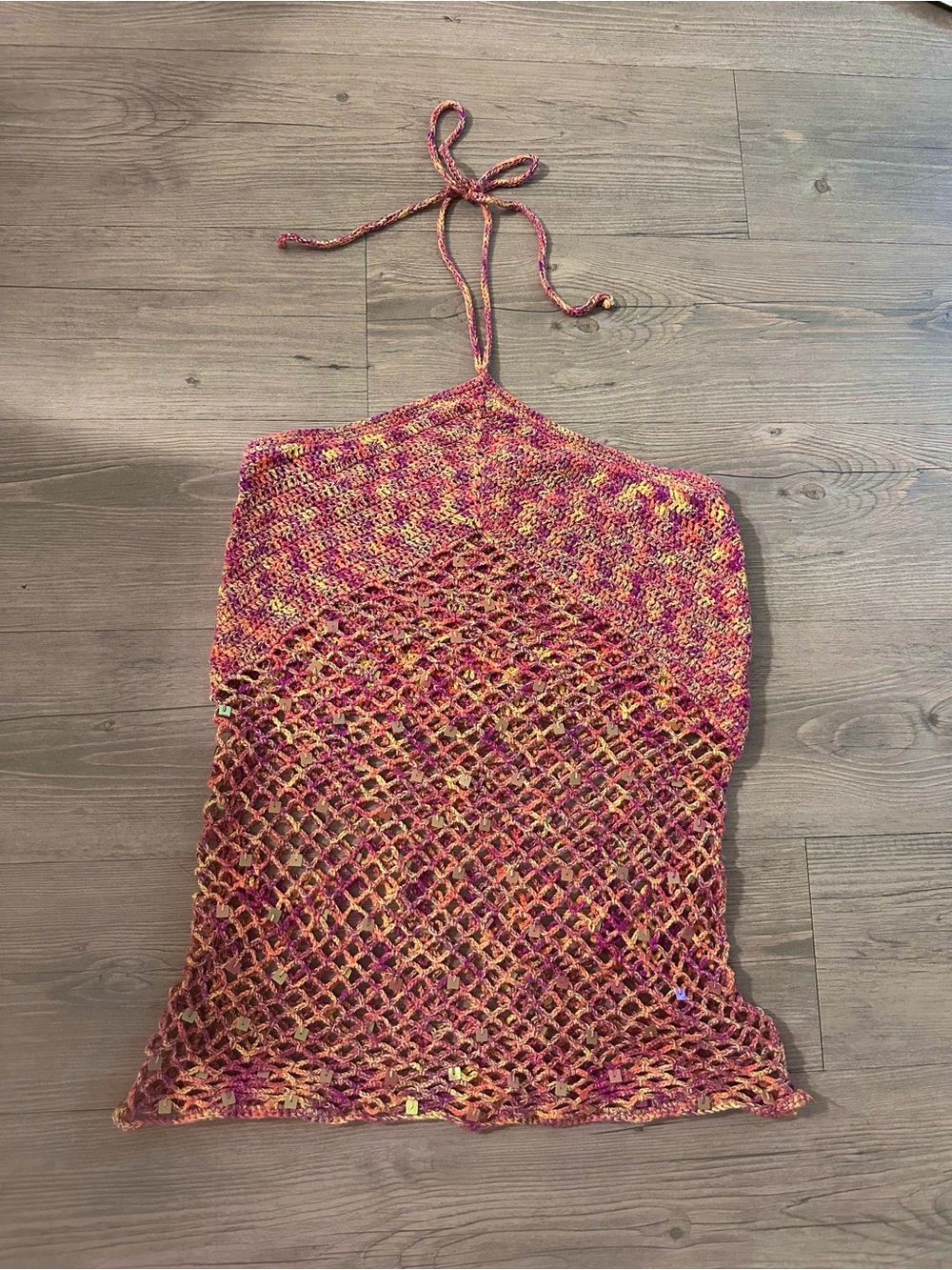 Pull&Bear Multicolor Crochet Halter Top - Pink & Orange